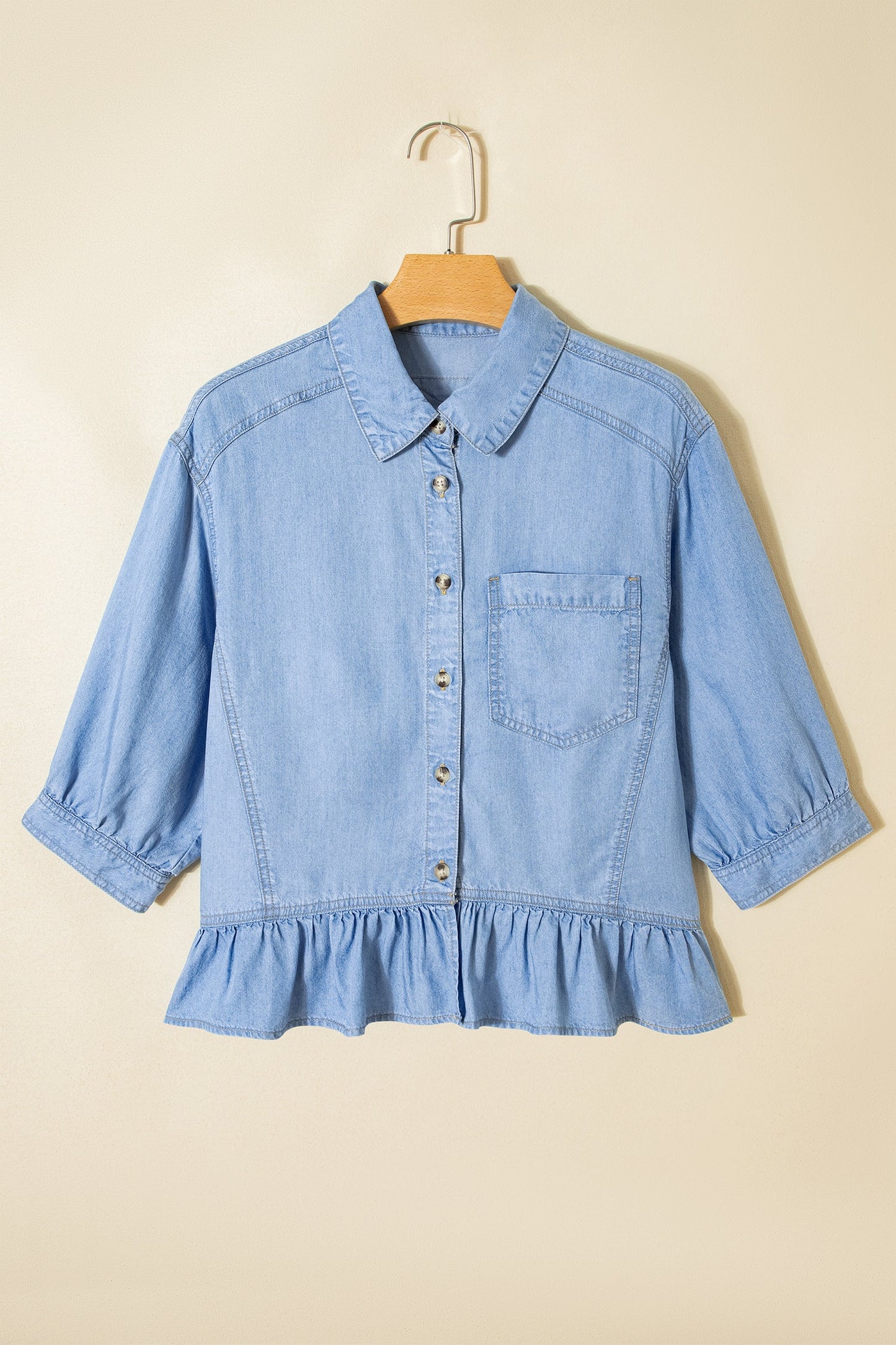 Threaded Pear Daphne High Low Chambray Shirt