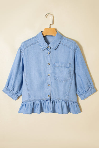 Threaded Pear Daphne High Low Chambray Shirt