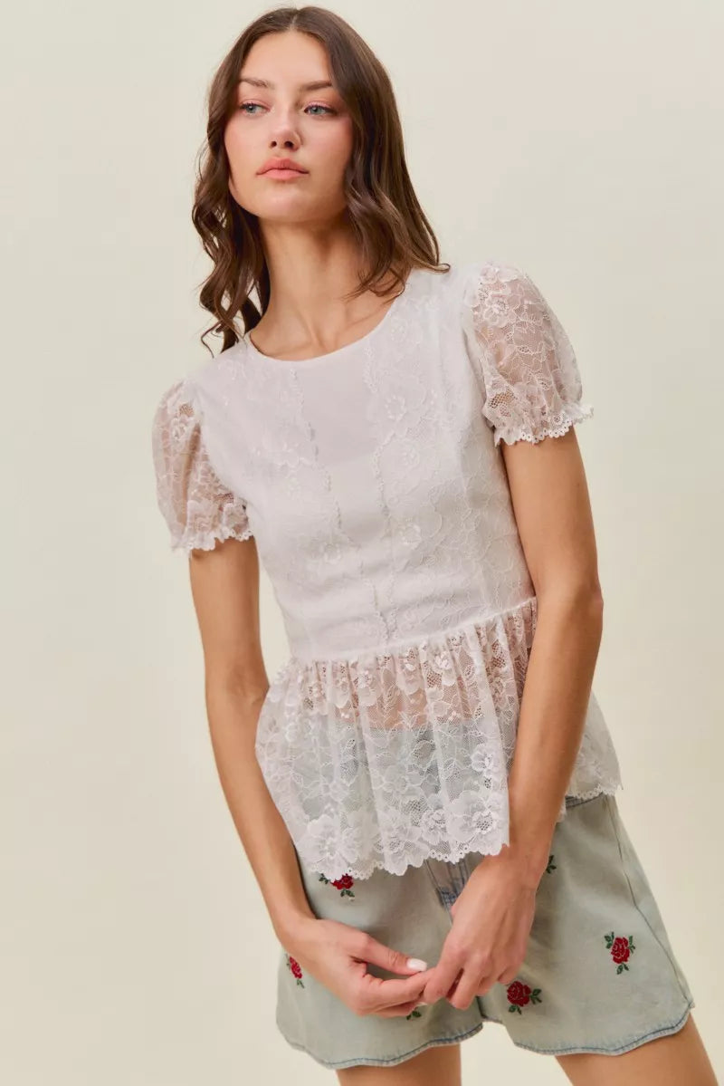 SO ME Rose Embroidery High Rise Scallop Hem Denim Shorts
