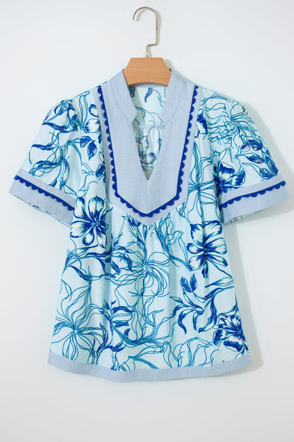 Threaded Pear Elowen Short Sleeve Floral Blouse