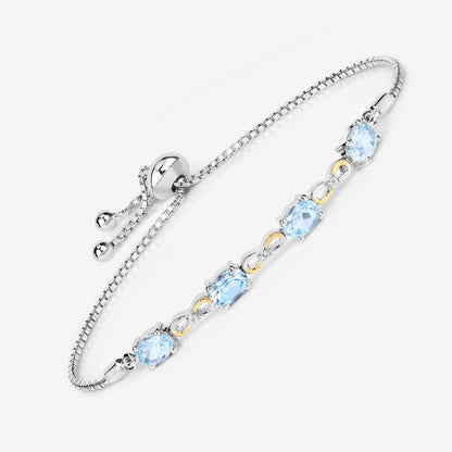 Oval Blue Topaz Prong Silver Infinity Bolo Adjustable Bracelet