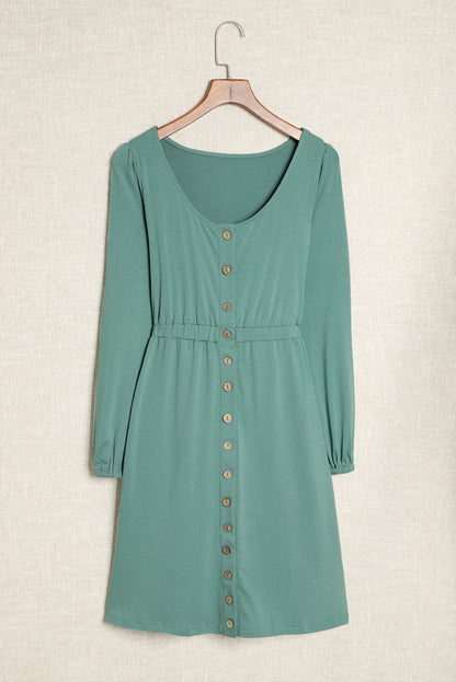 Julianna Button Up High Waist Long Sleeve Dress - Threaded Pear