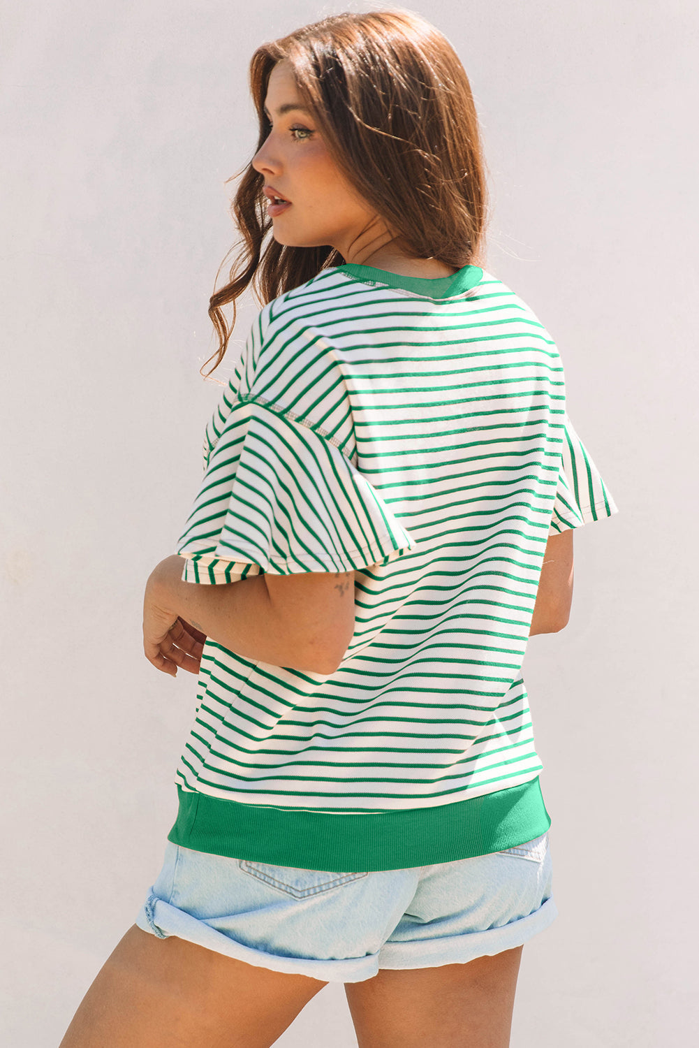 Threaded Pear Sol Ruffle Short Sleeve Top