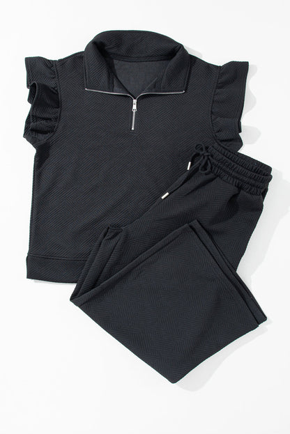 Threaded Pear Alyssa Textured Flutter Sleeve Top