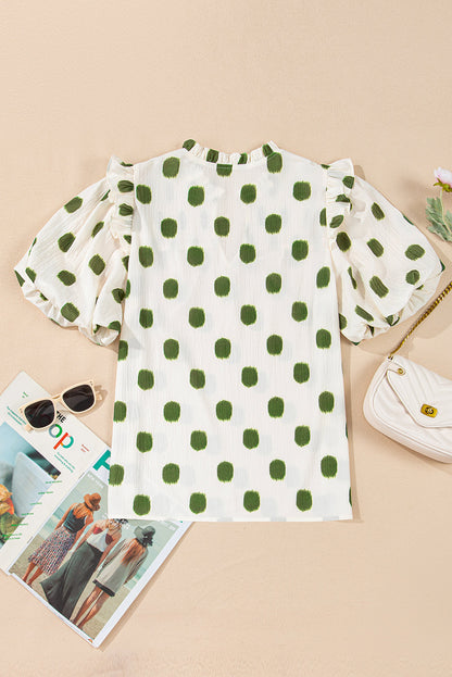 Threaded Pear Nylah Polka Dot Shirred Yoke Blouse