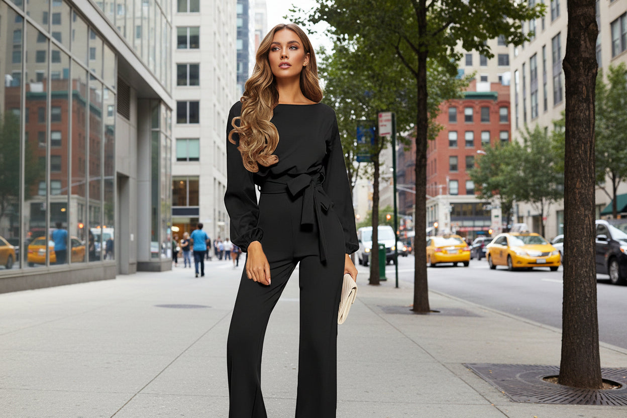 Solid Color Slim Fitting long sleeve jumpsuits for women