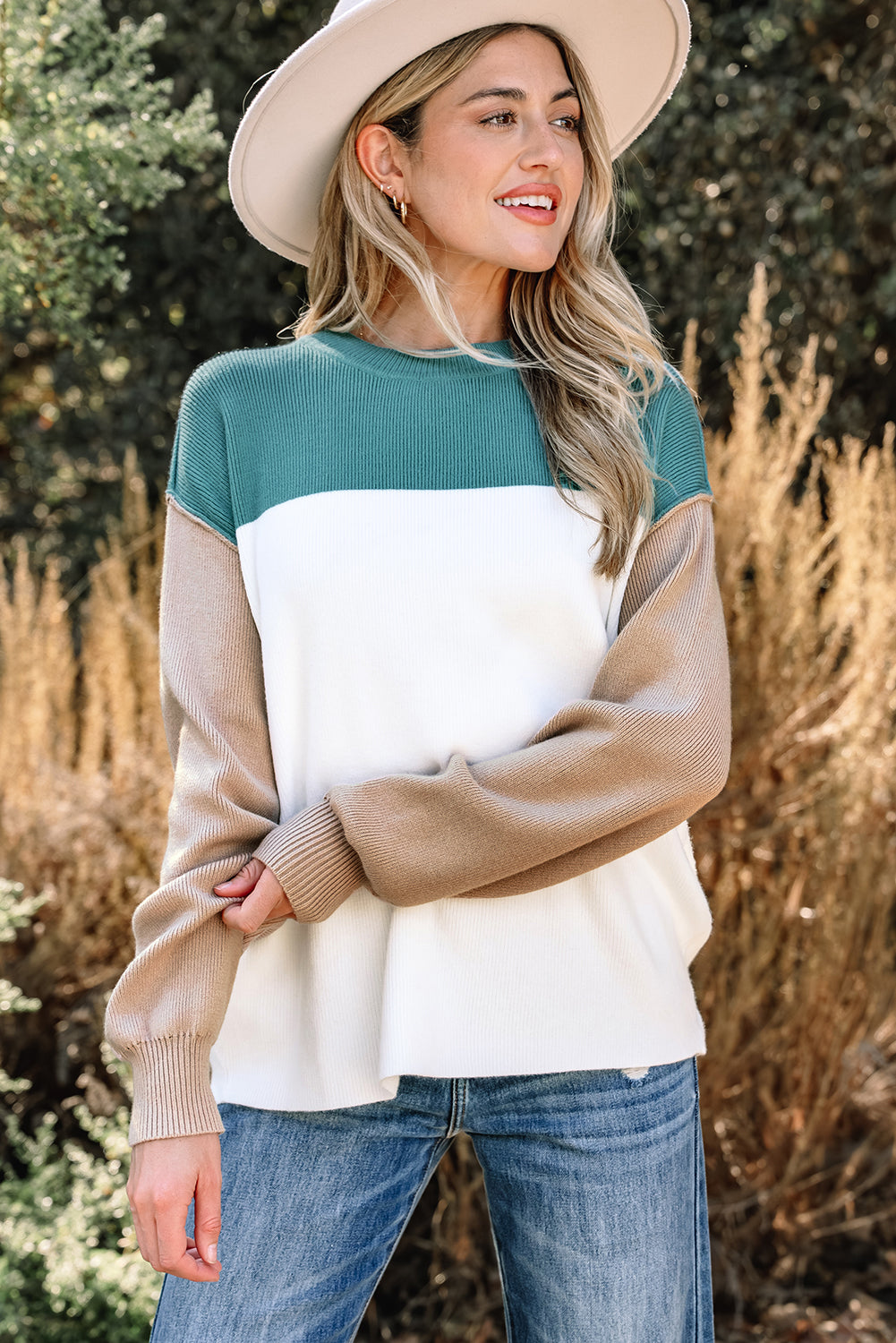 Threaded Pear Anava Ribbed Knit Baggy Sweater