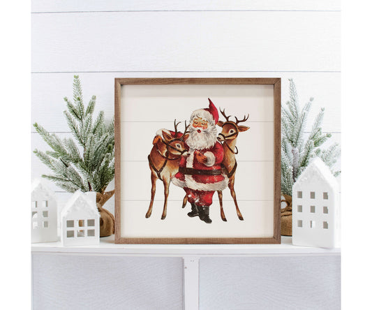 Kendrick Home Vintage Two Deer With Santa