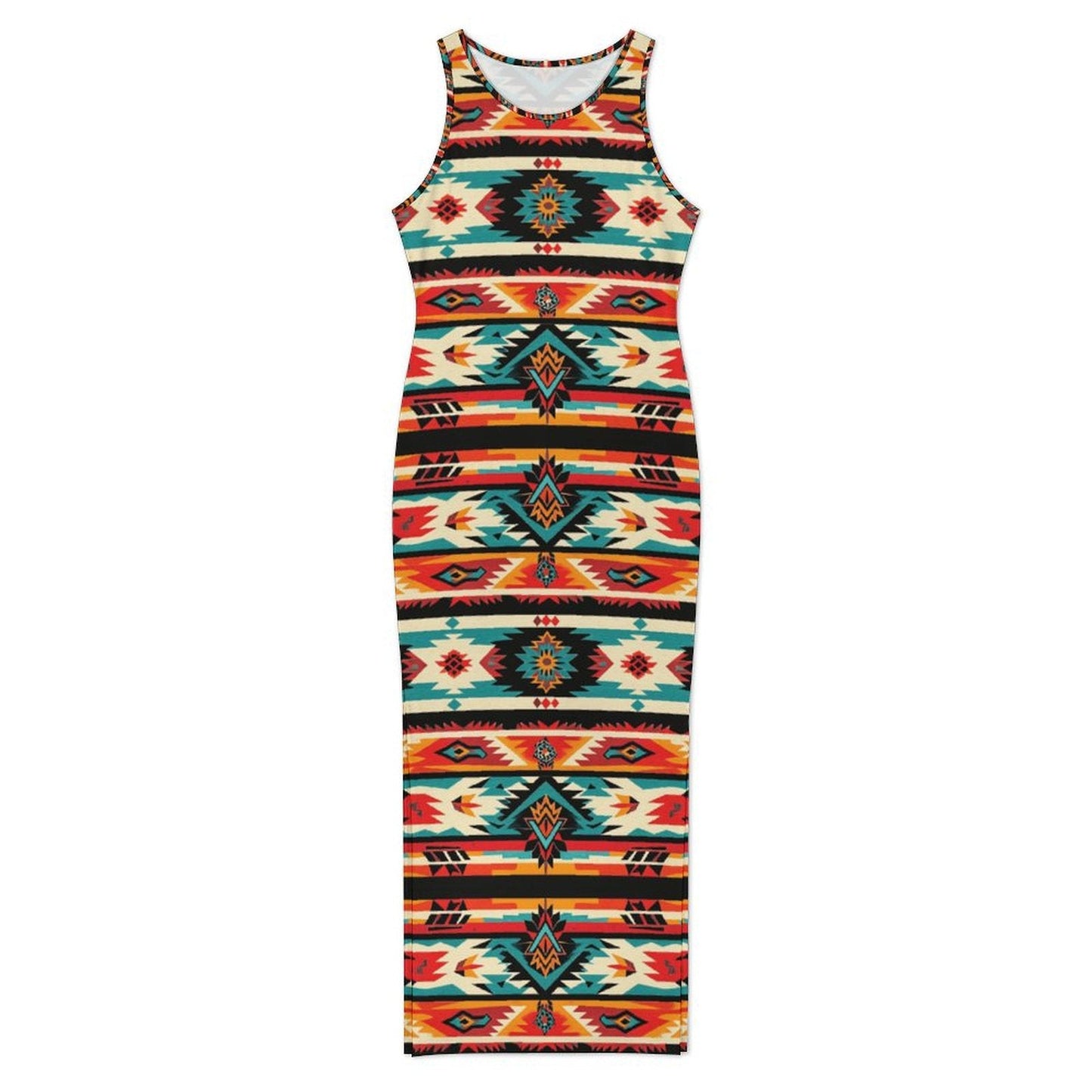 Baha Ranch Santa Fe Sleeveless Bodycon Side Slit Western Maxi Long Dress