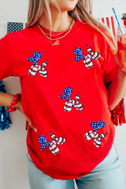 Black Patriotic Sequin Balloon Puppy Graphic Crewneck Tee