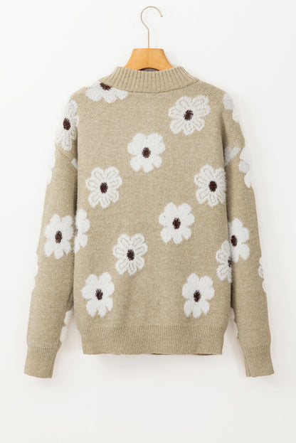 Threaded Pear Maria Floral Half Zip Drop Shoulder Sweater