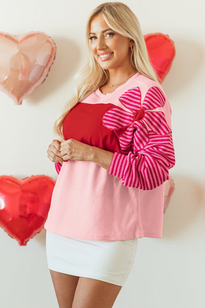Threaded Pear Emi Striped Sleeve Textured Top