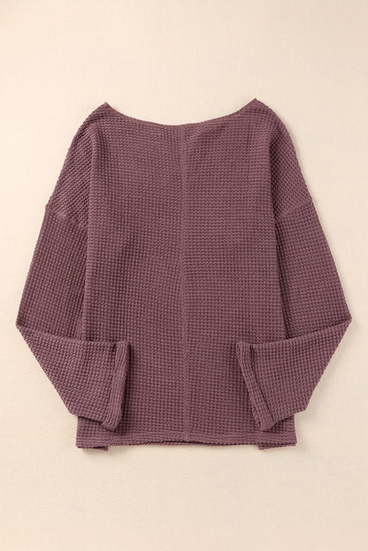 Threaded Pear Evelyn Waffle Knit Loose Long Sleeve Top