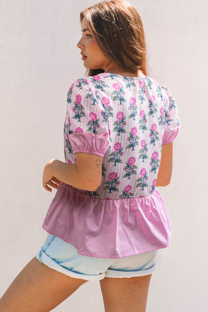 Threaded Pear Theodora Patchwork Ruffle Hem Blouse