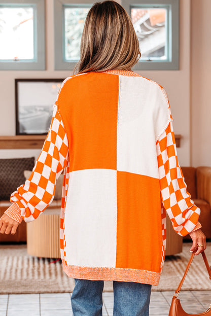 Threaded Pear Wrenley Checkered Open Front Drop Shoulder Cardigan