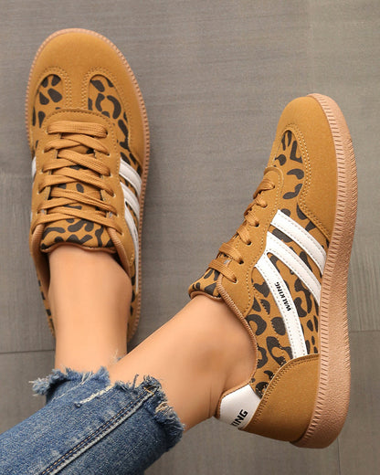 Leopard Patchwork Contrast Detail Lace-up Shoes