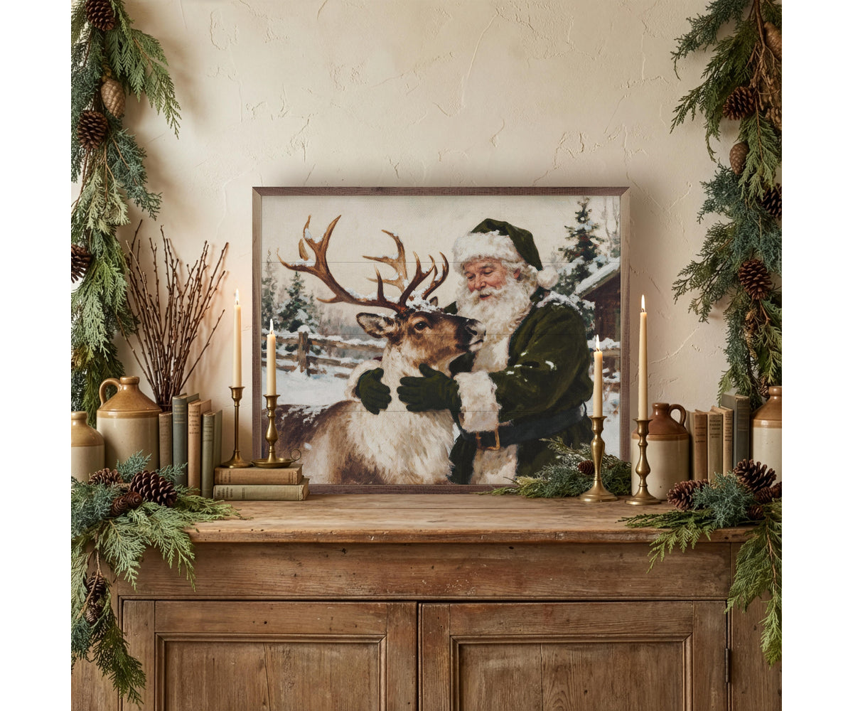 Kendrick Home Santa And Reindeer Green