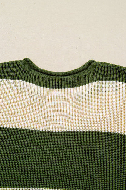 Threaded Pear Violet Stripe Colorblock Notched PLUS Sweater