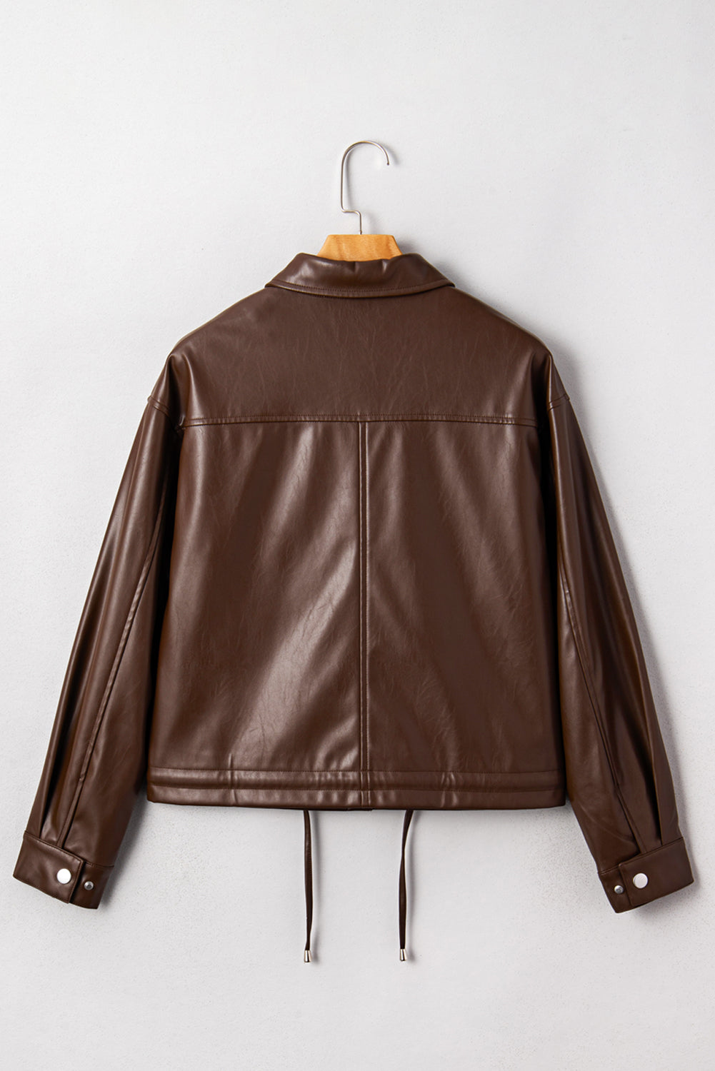 Threaded Pear Mila Drawstring Hem Leather Jacket