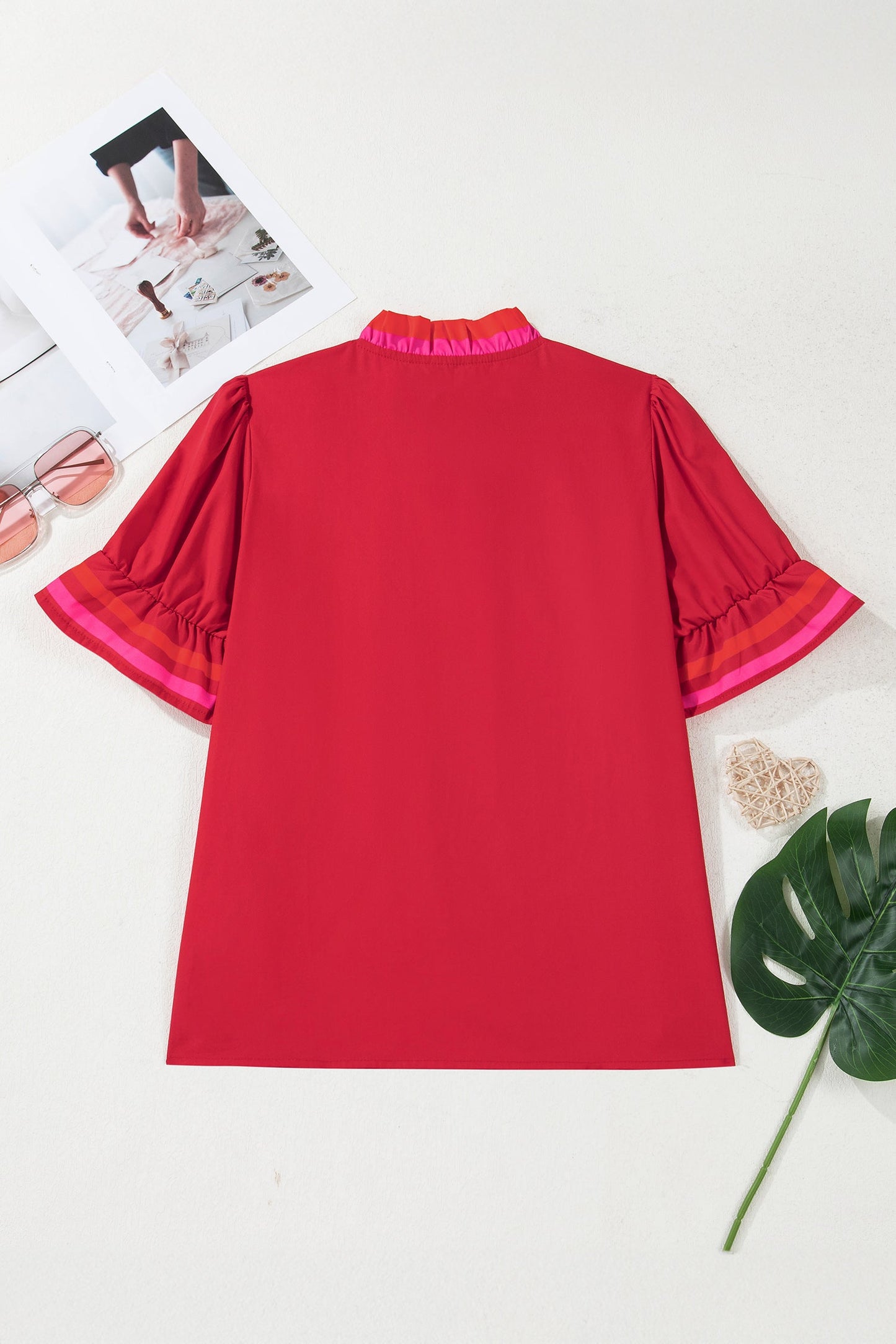 Threaded Pear Luciana Ruffled Short Sleeve Blouse