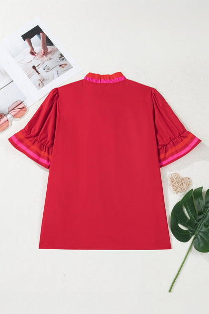 Threaded Pear Luciana Ruffled Short Sleeve Blouse