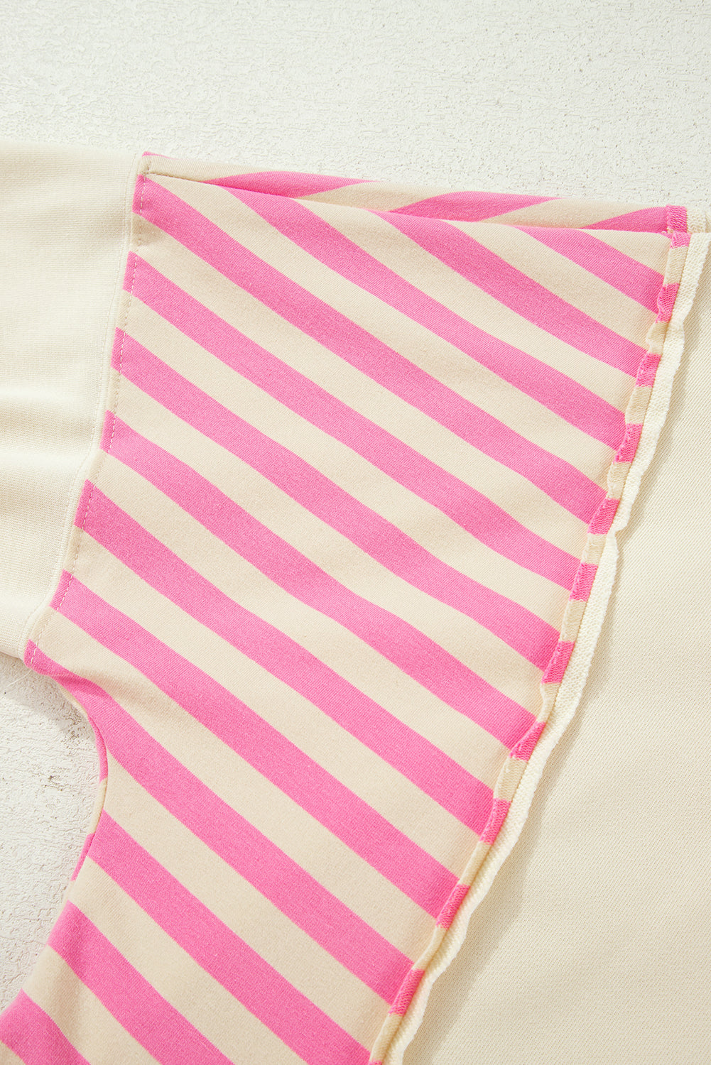 Threaded Pear Pink Stripe Contrast Polo Collar Drop Shoulder Patchwork Plus Size Pullover