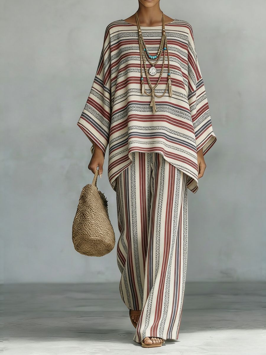 Floral Print Bamboo Linen Two-Piece Set with Wide-Leg Pants