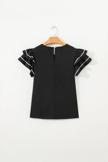 Threaded Pear Amani Short Sleeve Textured Blouse