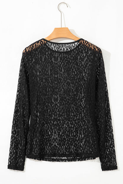 Threaded Pear Denver Pattern Sheer Mesh Long Sleeve Top