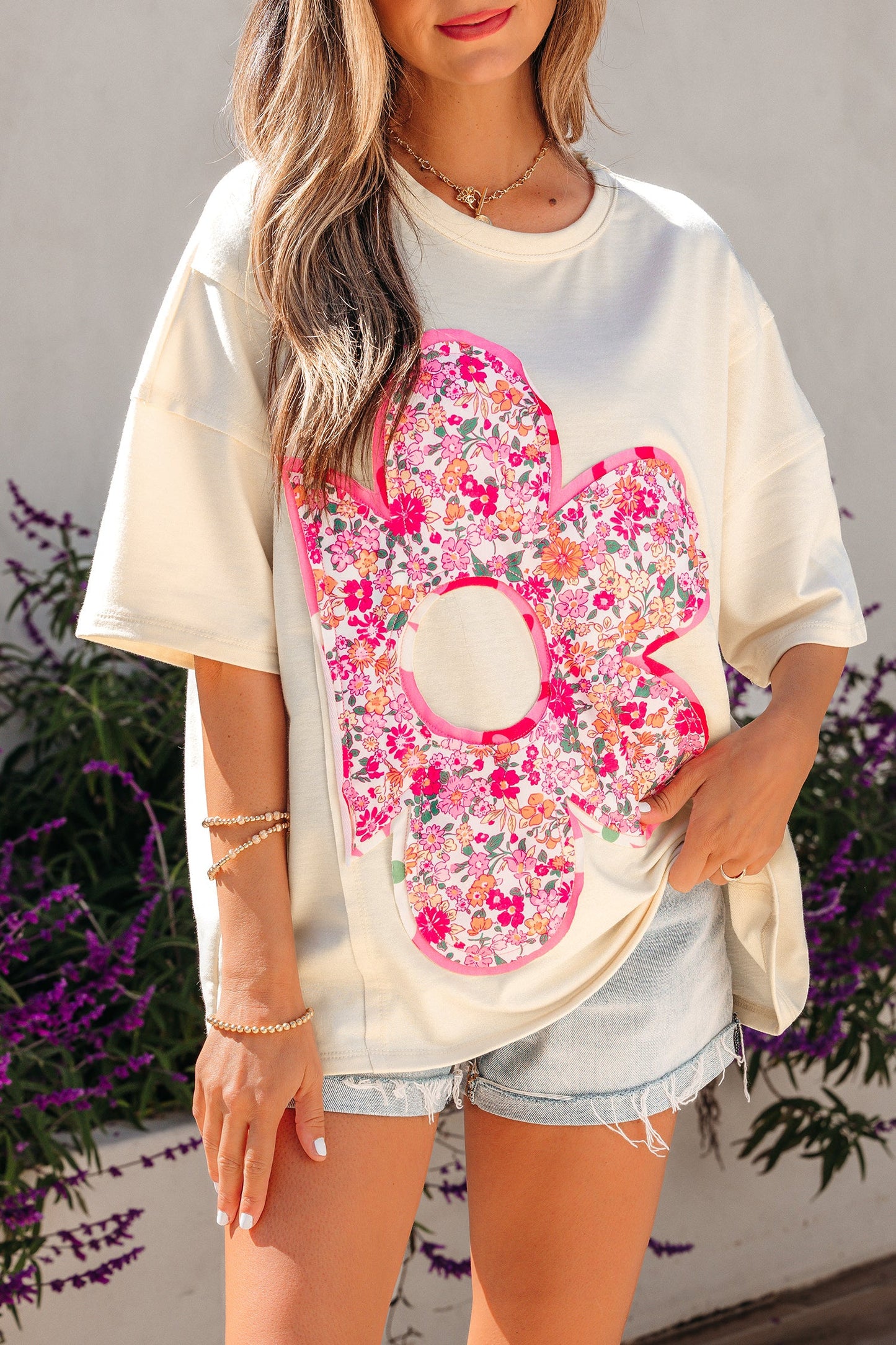 Threaded Pear Poppy Big Flower Oversize Tee