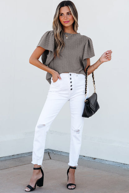Threaded Pear Brynn Textured Flutter Sleeve Top