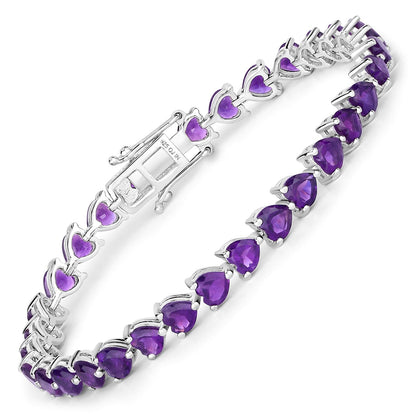 13.33 Ct Heart Purple Amethyst Prong Silver Box Clasp Tennis Bracelet