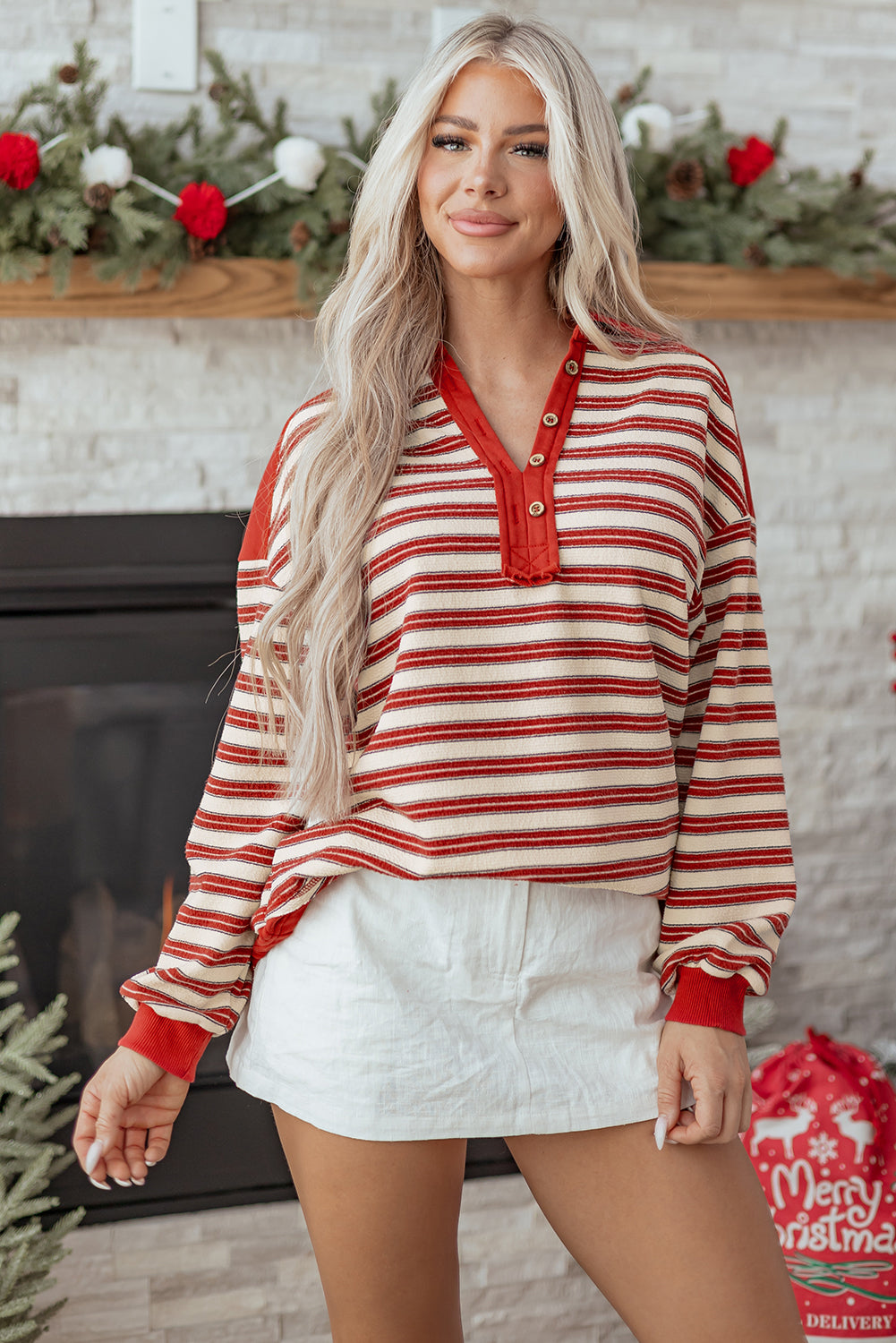 Threaded Pear Kylalara Collared Drop Shoulder Top