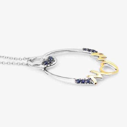 Round Blue Sapphire Prong Silver Mom Pendant Necklace