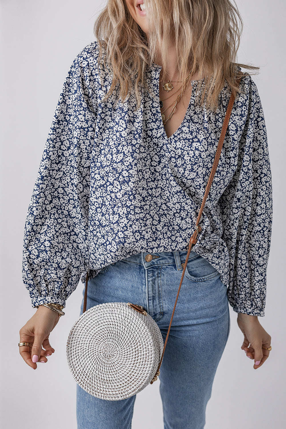 Threaded Pear Amelie Notched Puff Sleeve Blouse