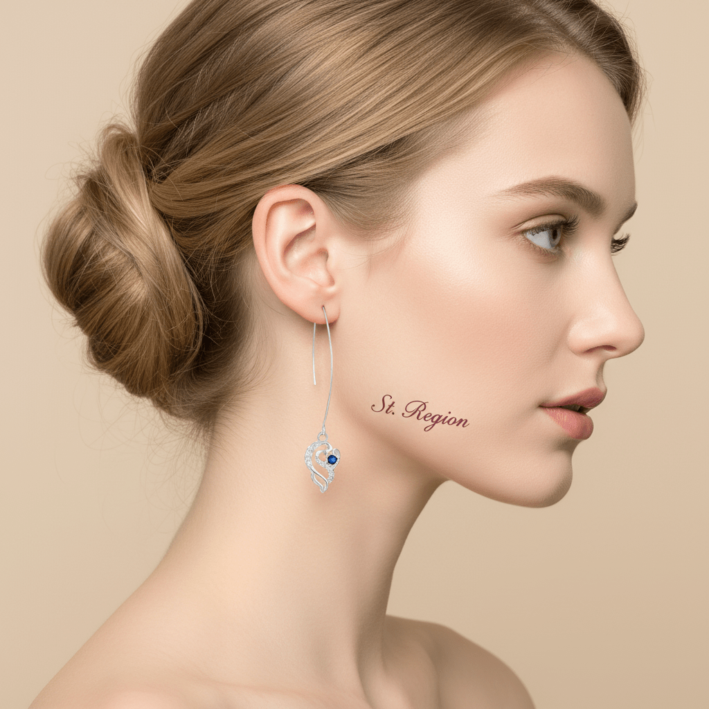 Royal Blue Crystal & Silvertone Swirling Filigree Heart Ultra-long Drop Earrings