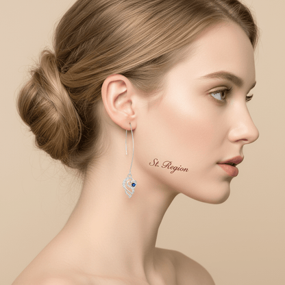 Royal Blue Crystal & Silvertone Swirling Filigree Heart Ultra-long Drop Earrings