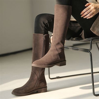 Women’s Long Martin Suede Boots | Solid Color Winter Fashion Boots