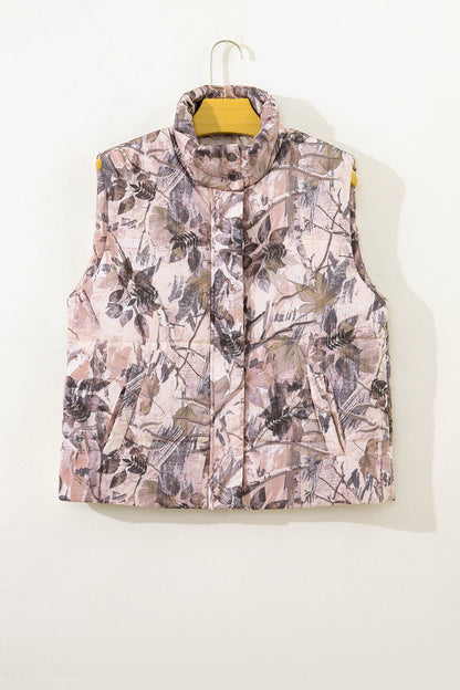 Tessa Camo Leaf Print Winter Puffer Vest - Camo