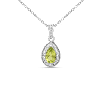 Silver Natural Pear Shaped Peridot Earrings & Necklace Jewelry Sets