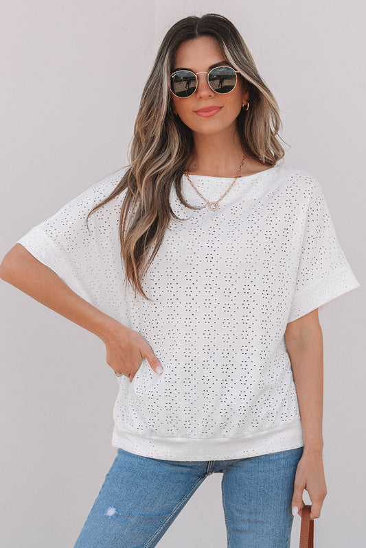Threaded Pear Faye Eyelet Pattern Casual Top