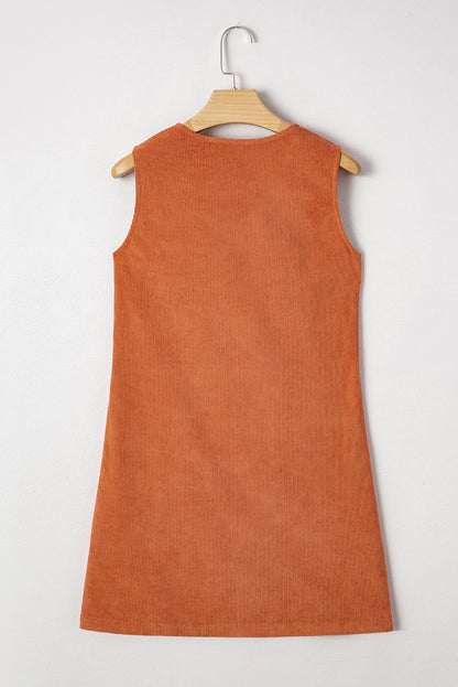 Threaded Pear Molly Corduroy Western Embroidered Patched Pocket Mini Dress