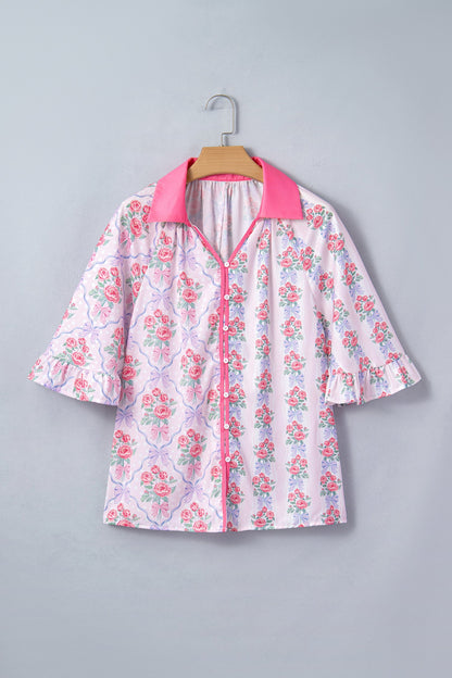 Threaded Pear Araceli Ruffled Half Sleeve Shirt