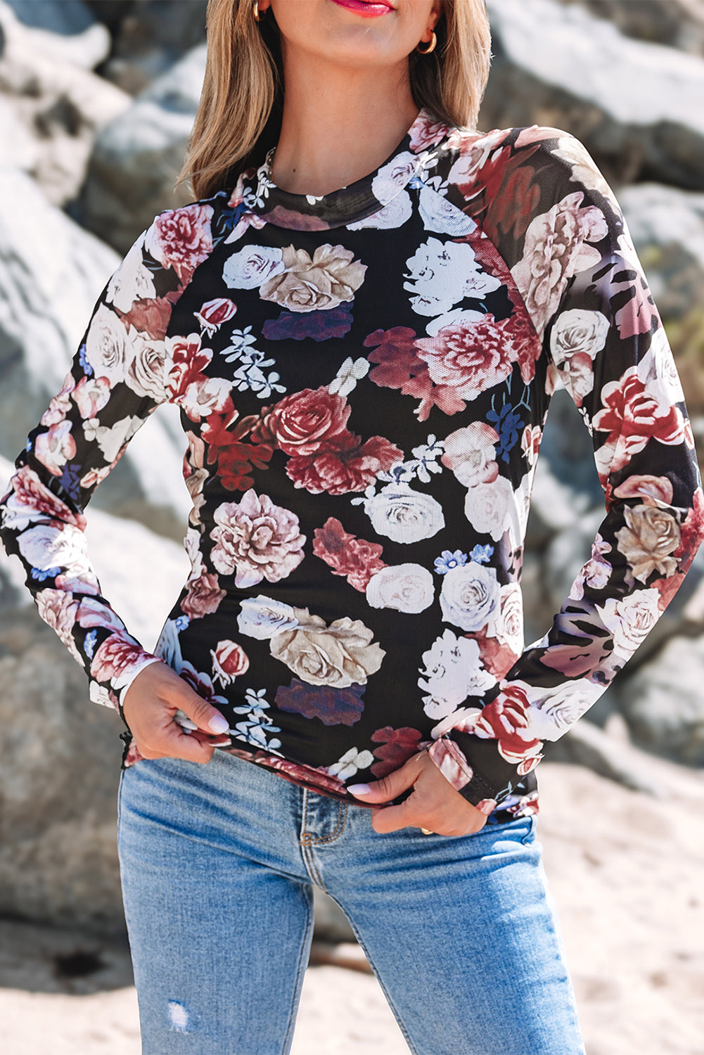 Threaded Pear Robin Sleeve Slim top Long Sleeve Top