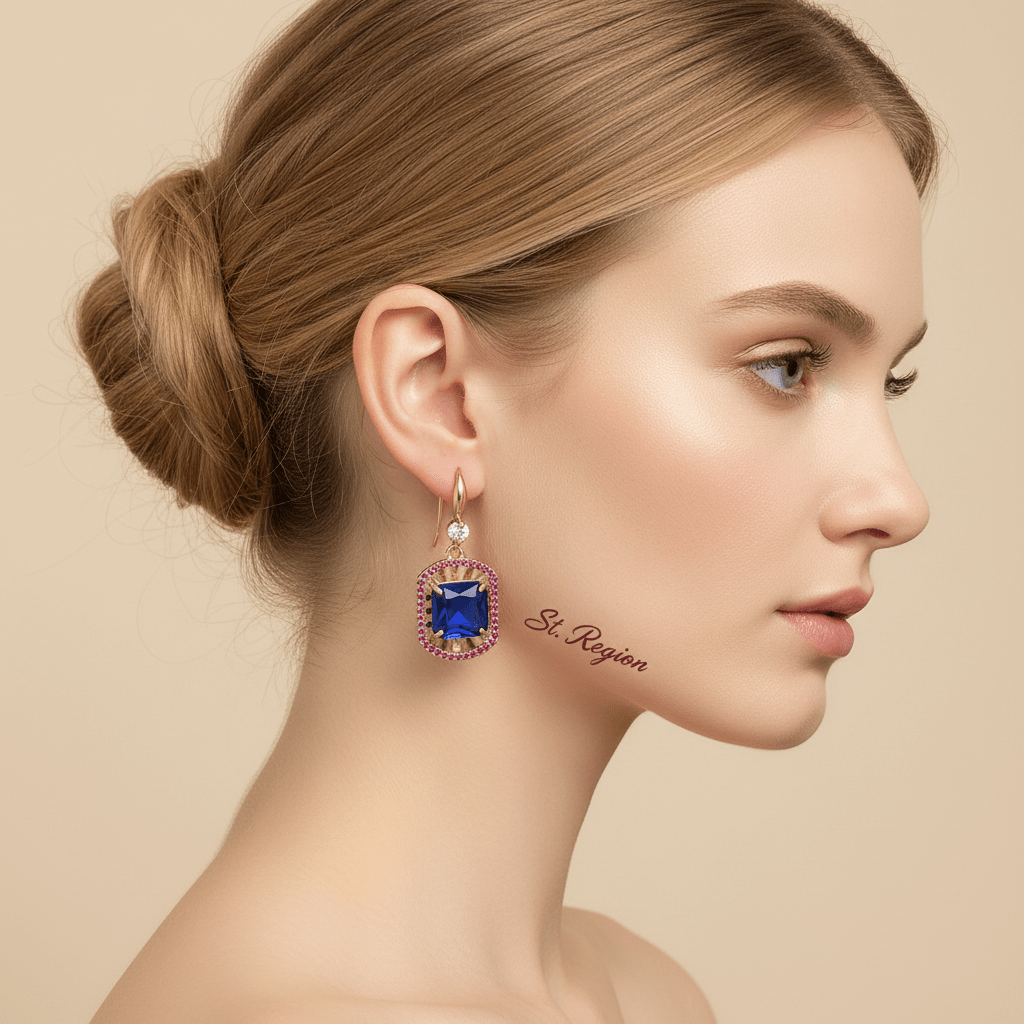 Blue Crystal & Cubic Zirconia Goldtone Sunburst Spokes Hook Earrings