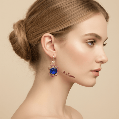 Blue Crystal & Cubic Zirconia Goldtone Sunburst Spokes Hook Earrings