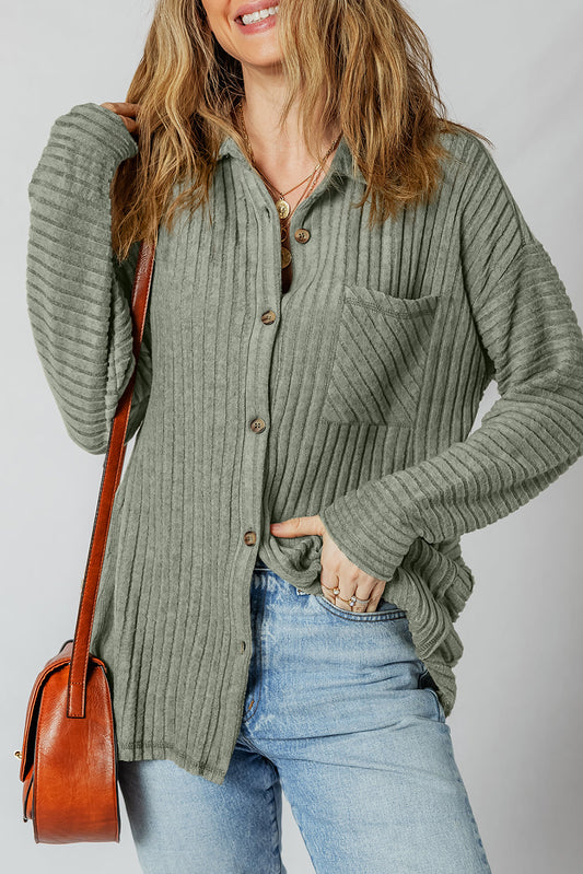 Threaded Pear Lucia Ribbed Texture Button Up Shacket
