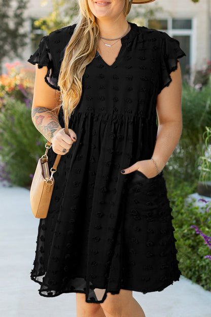 Threaded Pear Lilith Plus Size Dotty Textured Ruffled Dress
