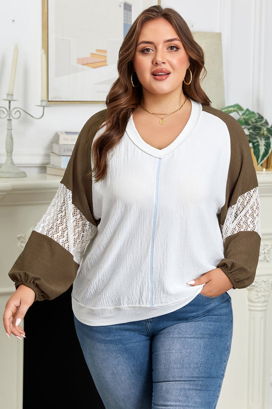 Threaded Pear Julietta Patchwork Balloon Sleeve PLUS Blouse