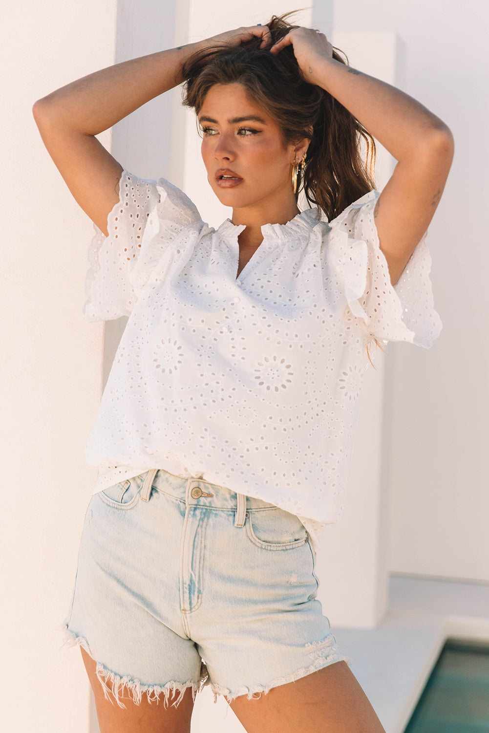 Threaded Pear Aspyn Ruffle Short Sleeve Blouse